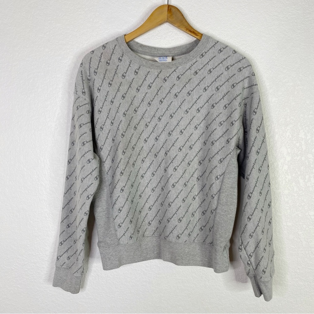 Vintage Champion Gray Reverse Weave All Over Pattern Pullover Sweatshirt